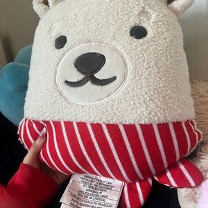 Plush Bear Toy with Red Striped Scarf